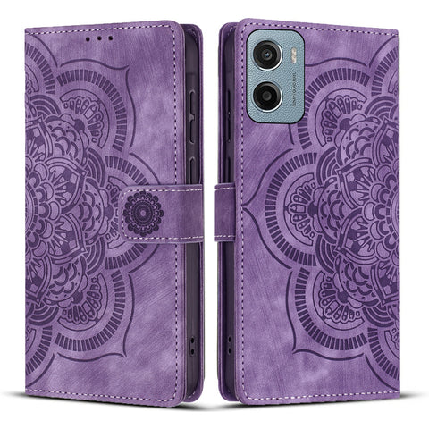 WANLONFENG For Motorola Moto E15 4G / Motorola Moto G05 4G Leather Case  HDM Series Mandala Imprint Wallet Stand Phone Cover
