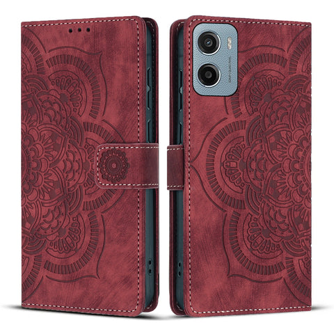 WANLONFENG For Motorola Moto E15 4G / Motorola Moto G05 4G Leather Case  HDM Series Mandala Imprint Wallet Stand Phone Cover