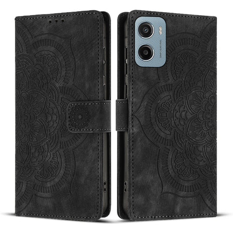 WANLONFENG For Motorola Moto E15 4G / Motorola Moto G05 4G Leather Case  HDM Series Mandala Imprint Wallet Stand Phone Cover