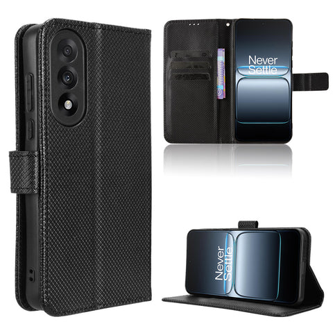 For OnePlus Nord 5 5G / Ace 5 Ultra 5G Leather Wallet Case with Strap Diamond Texture Phone Cover