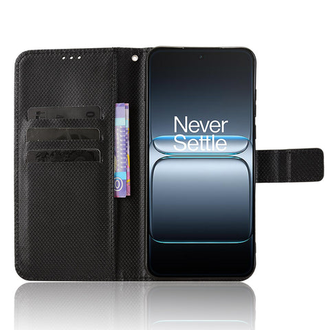 For OnePlus Nord 5 5G / Ace 5 Ultra 5G Leather Wallet Case with Strap Diamond Texture Phone Cover