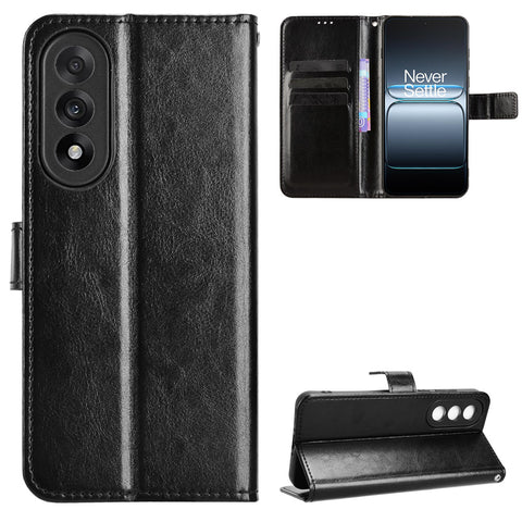 For OnePlus Nord 5 5G / Ace 5 Ultra 5G PU Leather Case with Strap Crazy Horse Texture Phone Wallet Cover