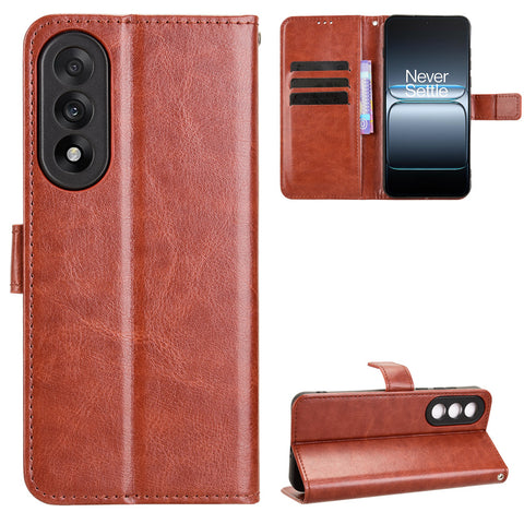 For OnePlus Nord 5 5G / Ace 5 Ultra 5G PU Leather Case with Strap Crazy Horse Texture Phone Wallet Cover