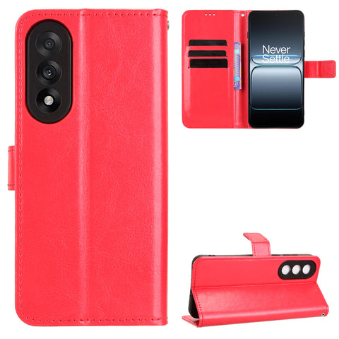 For OnePlus Nord 5 5G / Ace 5 Ultra 5G PU Leather Case with Strap Crazy Horse Texture Phone Wallet Cover