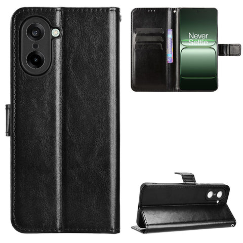 For OnePlus Nord CE5 5G / Ace 5 Racing 5G PU Leather Case with Strap Crazy Horse Texture Phone Wallet Cover