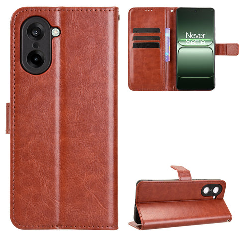 For OnePlus Nord CE5 5G / Ace 5 Racing 5G PU Leather Case with Strap Crazy Horse Texture Phone Wallet Cover