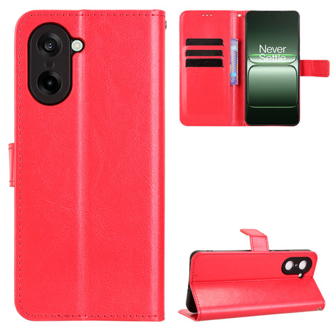 For OnePlus Nord CE5 5G / Ace 5 Racing 5G PU Leather Case with Strap Crazy Horse Texture Phone Wallet Cover