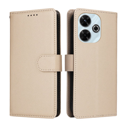 For Xiaomi Redmi 13x 4G / Xiaomi Redmi Note 13R 5G / Xiaomi Poco M6 4G / Xiaomi Redmi 13 4G Case RFID Blocking 3 Card Slots PU Leather Phone Cover with Wrist Strap