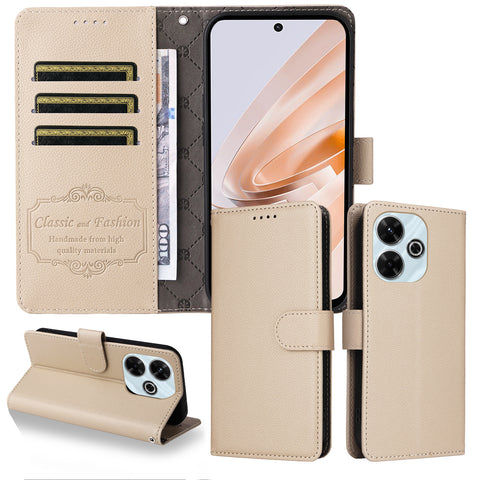 For Xiaomi Redmi 13x 4G / Xiaomi Redmi Note 13R 5G / Xiaomi Poco M6 4G / Xiaomi Redmi 13 4G Case RFID Blocking 3 Card Slots PU Leather Phone Cover with Wrist Strap
