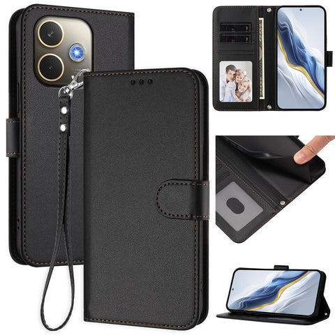 For Oppo A5 Pro 4G (Global) / Oppo A5 Pro 5G (China) / Oppo A5 Pro 5G (Global) Leather Case Wallet Stand Phone Cover with Wrist Strap