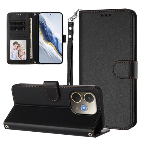 For Oppo A5 Pro 4G (Global) / Oppo A5 Pro 5G (China) / Oppo A5 Pro 5G (Global) Leather Case Wallet Stand Phone Cover with Wrist Strap