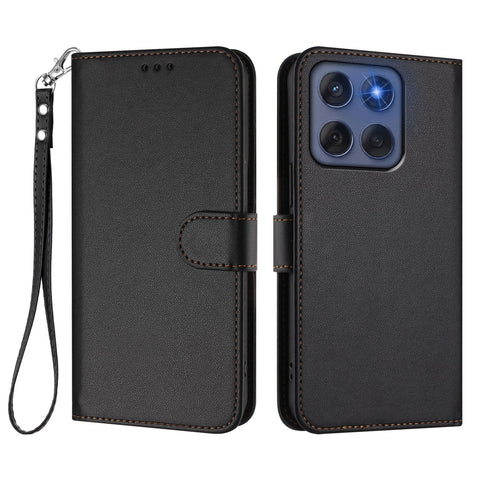 For Motorola Edge (2025) 5G / Motorola Edge 60 5G / Motorola Edge 60 Fusion 5G Leather Case Wallet Stand Phone Cover with Wrist Strap