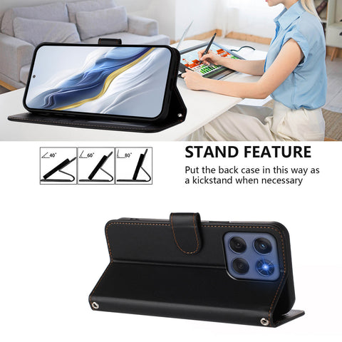 For Motorola Edge (2025) 5G / Motorola Edge 60 5G / Motorola Edge 60 Fusion 5G Leather Case Wallet Stand Phone Cover with Wrist Strap