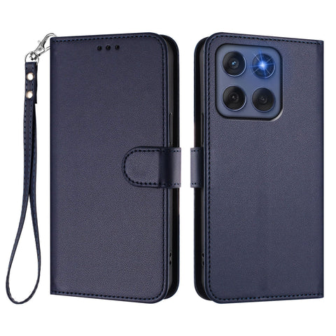 For Motorola Edge (2025) 5G / Motorola Edge 60 5G / Motorola Edge 60 Fusion 5G Leather Case Wallet Stand Phone Cover with Wrist Strap