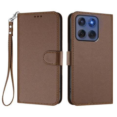 For Motorola Edge (2025) 5G / Motorola Edge 60 5G / Motorola Edge 60 Fusion 5G Leather Case Wallet Stand Phone Cover with Wrist Strap