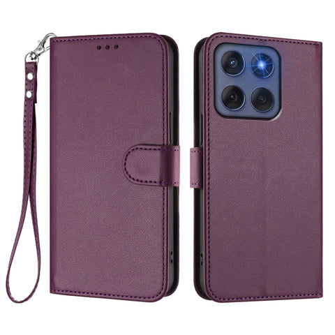 For Motorola Edge (2025) 5G / Motorola Edge 60 5G / Motorola Edge 60 Fusion 5G Leather Case Wallet Stand Phone Cover with Wrist Strap
