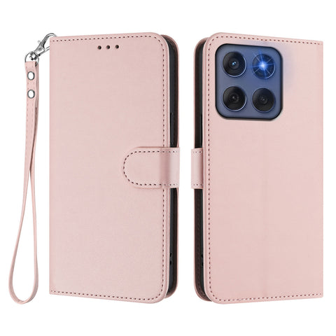 For Motorola Edge (2025) 5G / Motorola Edge 60 5G / Motorola Edge 60 Fusion 5G Leather Case Wallet Stand Phone Cover with Wrist Strap