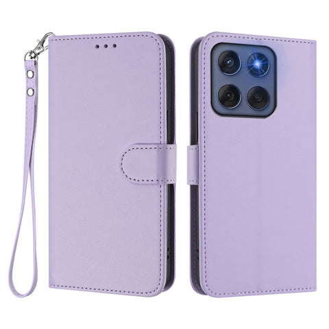 For Motorola Edge (2025) 5G / Motorola Edge 60 5G / Motorola Edge 60 Fusion 5G Leather Case Wallet Stand Phone Cover with Wrist Strap