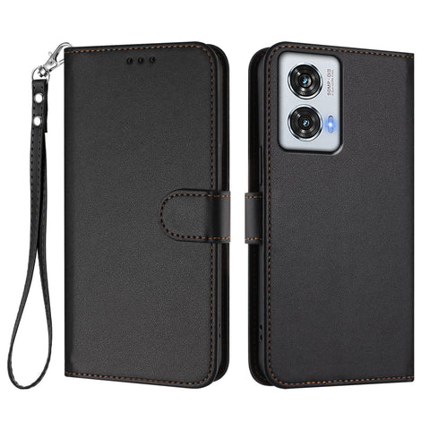 For Motorola Moto G85 5G / Motorola Edge 50 Fusion 5G Leather Case Wallet Stand Phone Cover with Wrist Strap