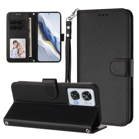 For Motorola Moto G85 5G / Motorola Edge 50 Fusion 5G Leather Case Wallet Stand Phone Cover with Wrist Strap