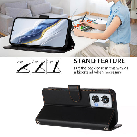 For Motorola Moto G85 5G / Motorola Edge 50 Fusion 5G Leather Case Wallet Stand Phone Cover with Wrist Strap
