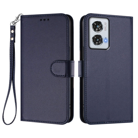 For Motorola Moto G85 5G / Motorola Edge 50 Fusion 5G Leather Case Wallet Stand Phone Cover with Wrist Strap