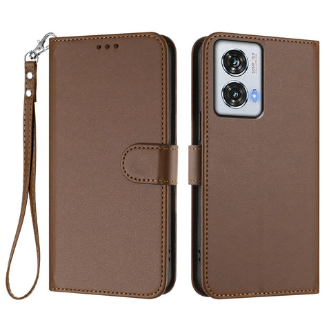 For Motorola Moto G85 5G / Motorola Edge 50 Fusion 5G Leather Case Wallet Stand Phone Cover with Wrist Strap