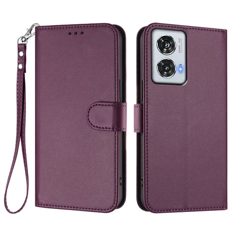 For Motorola Moto G85 5G / Motorola Edge 50 Fusion 5G Leather Case Wallet Stand Phone Cover with Wrist Strap