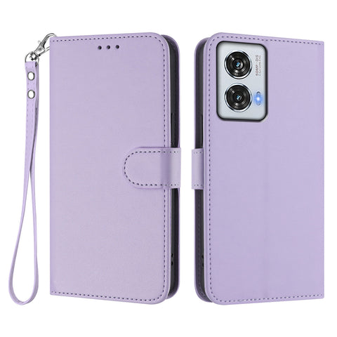 For Motorola Moto G85 5G / Motorola Edge 50 Fusion 5G Leather Case Wallet Stand Phone Cover with Wrist Strap