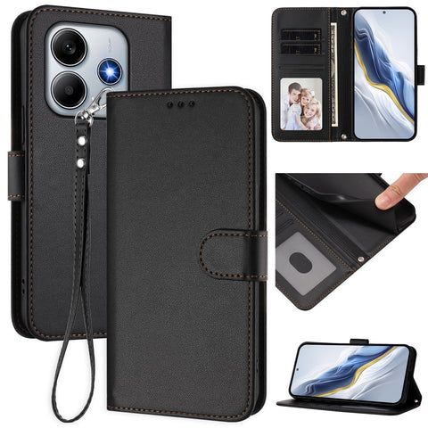 For Xiaomi Redmi Note 14 4G (163.25mm) Leather Case Wallet Stand Phone Cover with Wrist Strap