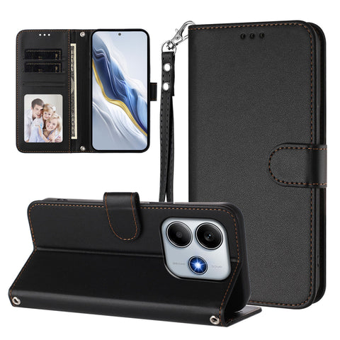 For Xiaomi Redmi Note 14 4G (163.25mm) Leather Case Wallet Stand Phone Cover with Wrist Strap