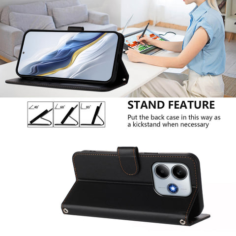 For Xiaomi Redmi Note 14 4G (163.25mm) Leather Case Wallet Stand Phone Cover with Wrist Strap