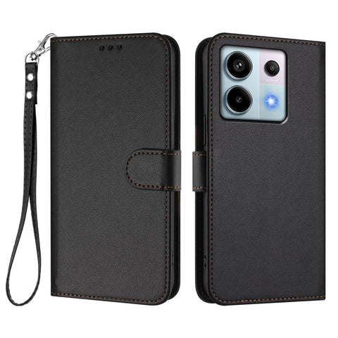 For Xiaomi Poco X6 5G / Xiaomi Redmi Note 13 Pro 5G Leather Case Wallet Stand Phone Cover with Wrist Strap