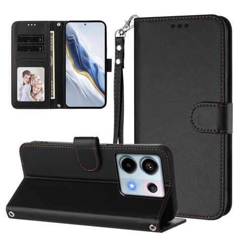 For Xiaomi Poco X6 5G / Xiaomi Redmi Note 13 Pro 5G Leather Case Wallet Stand Phone Cover with Wrist Strap