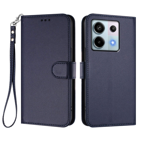 For Xiaomi Poco X6 5G / Xiaomi Redmi Note 13 Pro 5G Leather Case Wallet Stand Phone Cover with Wrist Strap