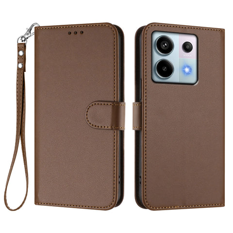 For Xiaomi Poco X6 5G / Xiaomi Redmi Note 13 Pro 5G Leather Case Wallet Stand Phone Cover with Wrist Strap