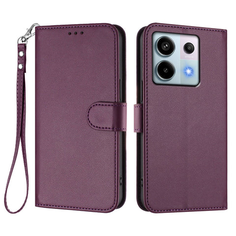 For Xiaomi Poco X6 5G / Xiaomi Redmi Note 13 Pro 5G Leather Case Wallet Stand Phone Cover with Wrist Strap