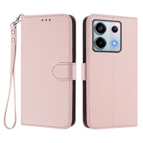 For Xiaomi Poco X6 5G / Xiaomi Redmi Note 13 Pro 5G Leather Case Wallet Stand Phone Cover with Wrist Strap