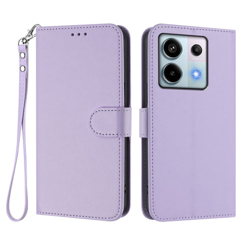 For Xiaomi Poco X6 5G / Xiaomi Redmi Note 13 Pro 5G Leather Case Wallet Stand Phone Cover with Wrist Strap