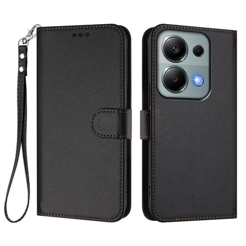 For Xiaomi Poco M6 Pro 4G / Xiaomi Redmi Note 14S 4G / Xiaomi Redmi Note 13 Pro 4G Leather Case Wallet Stand Phone Cover with Wrist Strap