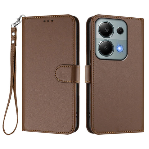 For Xiaomi Poco M6 Pro 4G / Xiaomi Redmi Note 14S 4G / Xiaomi Redmi Note 13 Pro 4G Leather Case Wallet Stand Phone Cover with Wrist Strap