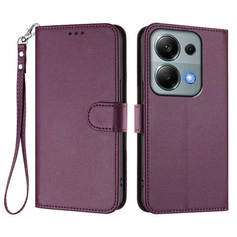 For Xiaomi Poco M6 Pro 4G / Xiaomi Redmi Note 14S 4G / Xiaomi Redmi Note 13 Pro 4G Leather Case Wallet Stand Phone Cover with Wrist Strap