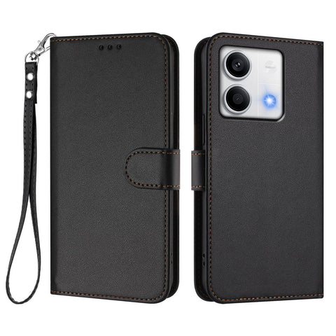 For Xiaomi Redmi Note 13 5G (China) / Xiaomi Redmi Note 13 5G Leather Case Wallet Stand Phone Cover with Wrist Strap