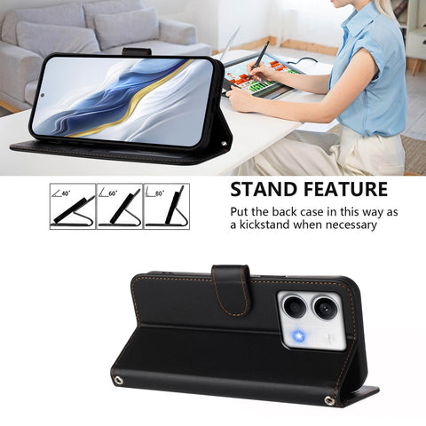 For Xiaomi Redmi Note 13 5G (China) / Xiaomi Redmi Note 13 5G Leather Case Wallet Stand Phone Cover with Wrist Strap