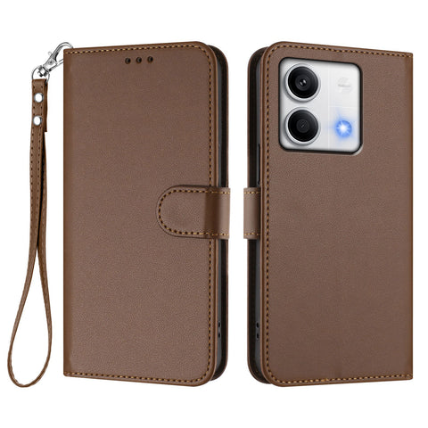 For Xiaomi Redmi Note 13 5G (China) / Xiaomi Redmi Note 13 5G Leather Case Wallet Stand Phone Cover with Wrist Strap