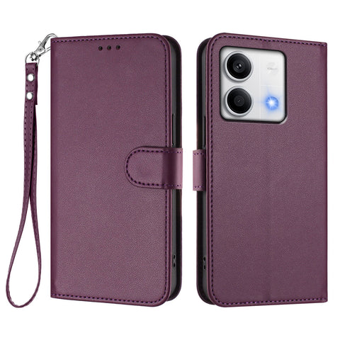 For Xiaomi Redmi Note 13 5G (China) / Xiaomi Redmi Note 13 5G Leather Case Wallet Stand Phone Cover with Wrist Strap