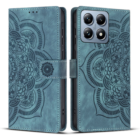 WANLONFENG For Xiaomi 14T Pro Leather Case  HDM Series Mandala Imprint Wallet Stand Phone Cover