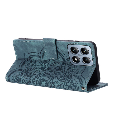 WANLONFENG For Xiaomi 14T Pro Leather Case  HDM Series Mandala Imprint Wallet Stand Phone Cover