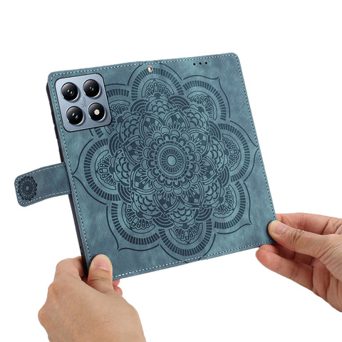 WANLONFENG For Xiaomi 14T Pro Leather Case  HDM Series Mandala Imprint Wallet Stand Phone Cover