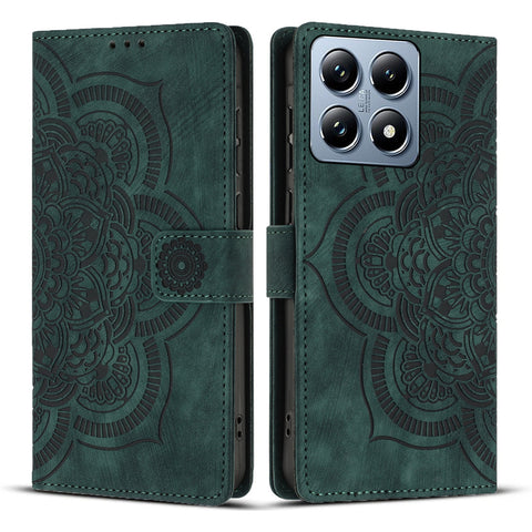 WANLONFENG For Xiaomi 14T Pro Leather Case  HDM Series Mandala Imprint Wallet Stand Phone Cover